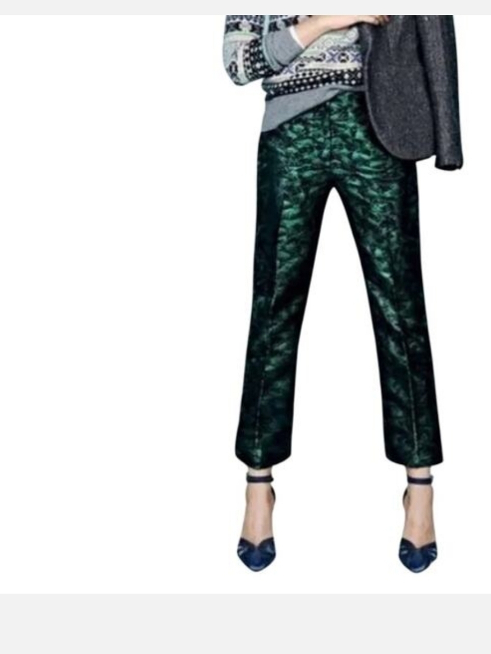 J.Crew Evergreen Jacquard Green Black Metallic Patio Pants Size 4 Formal